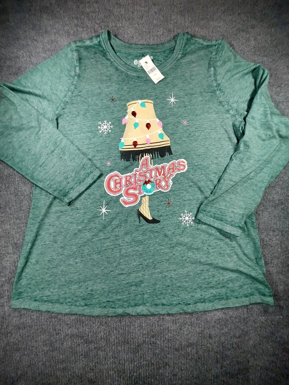 Lane Bryant A Christmas Story Leg Lamp Shirt Plus Size 14/16 Long Sleeve Green